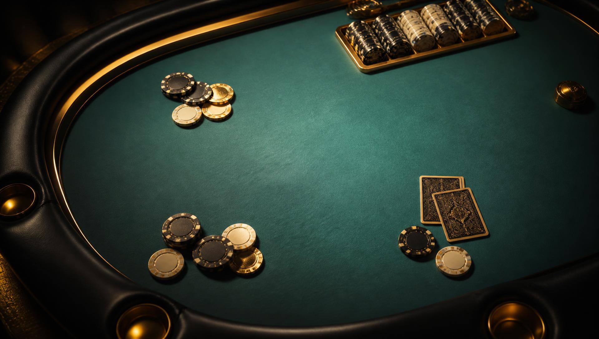 Mesa de poker premium com feltro verde, fichas e cartas